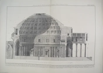 LXXVIII-IX Längdsektion av Pantheon som visar kupolen, portiken och templets inre, ur "Vedute", först utgiven 1756, utgiven av E. och F.N. Spon Ltd., 1900